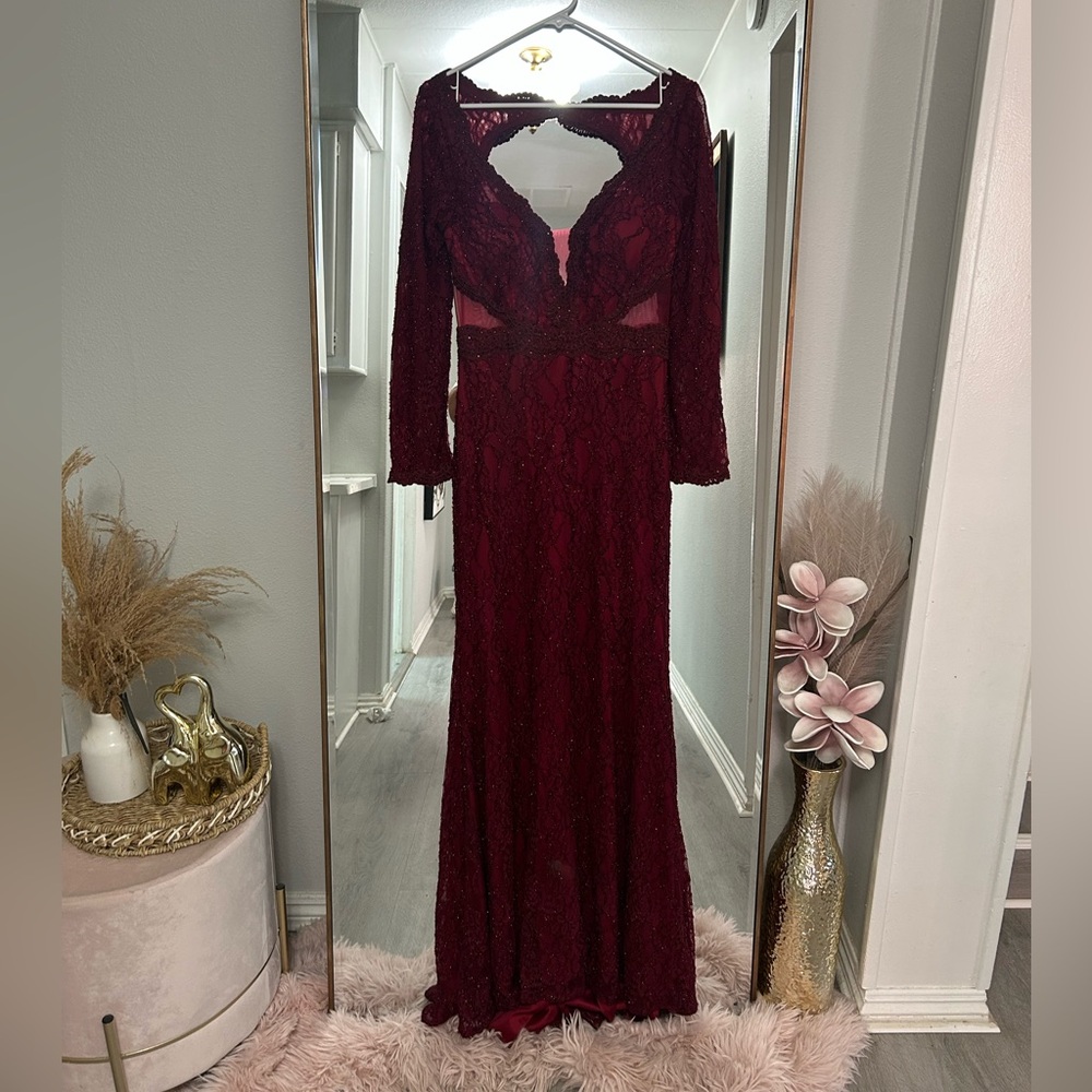 Elegant Burgundy Lace Gown
